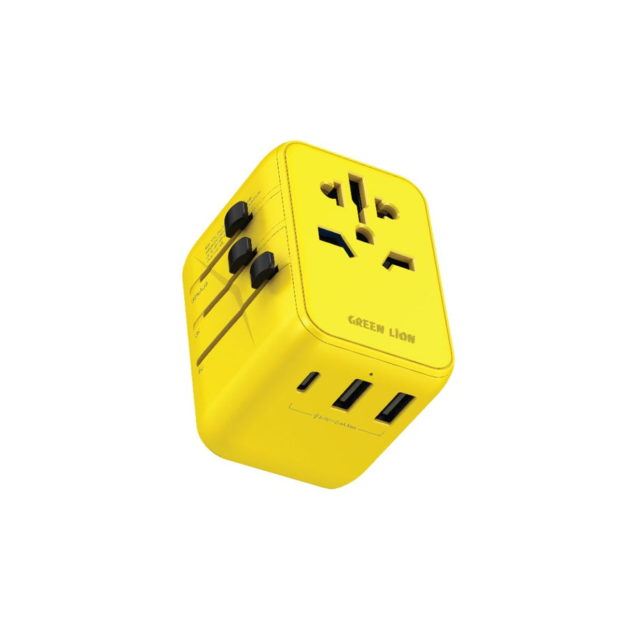 Green Lion 12w Universal Travel Adapter - White/ Blue/ Yellow