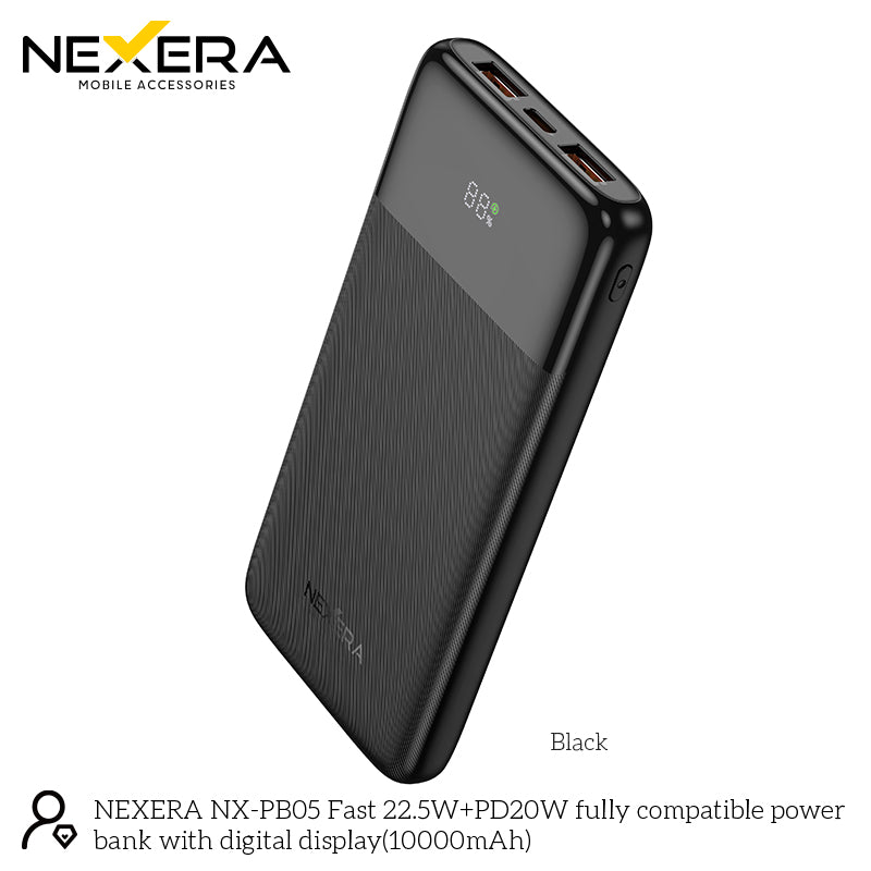 NEXERA NX-PB05 Fast 22.5W+PD20W fully compatible power bank with digital display(10000mAh)