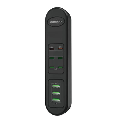 PORODO 50W PDX6 USBX3 FAST CHARGING STRIP UK (2M WIRE) - BLACK