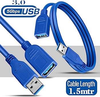 1.5M USB 3.0 Male to Female Extension Cable High Speed 5GBps Extension Cable Data Transfer for Keyboard, Mouse, Flash Drive, Hard Drive, Printer and More - Blue