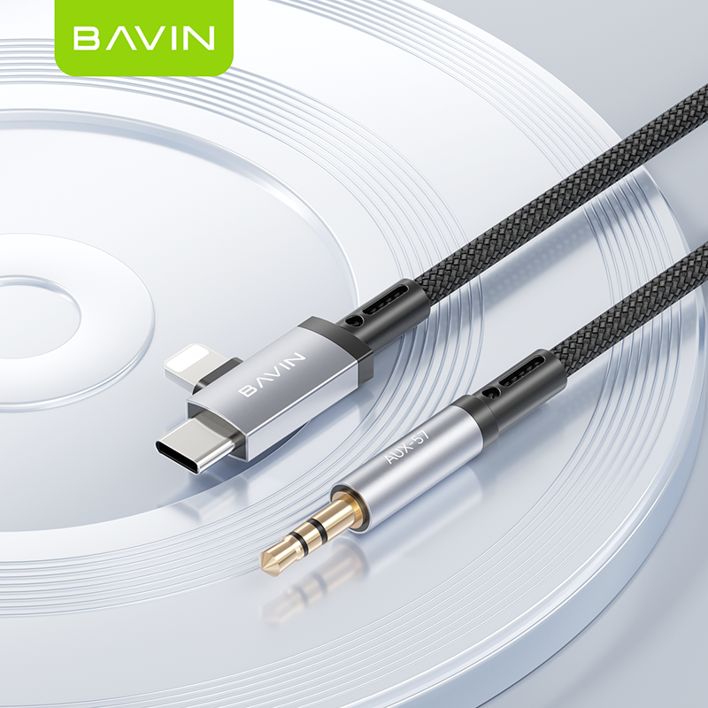 BAVIN H-AUX57 2 in 1 Hi-Fi Aux Cable 1 Meter for Type-C amp; iPhone to 3.5mm