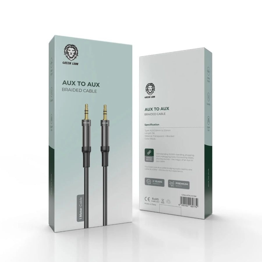 GREEN LION AUX TO AUX BRAIDED CABLE 1M - BLACK