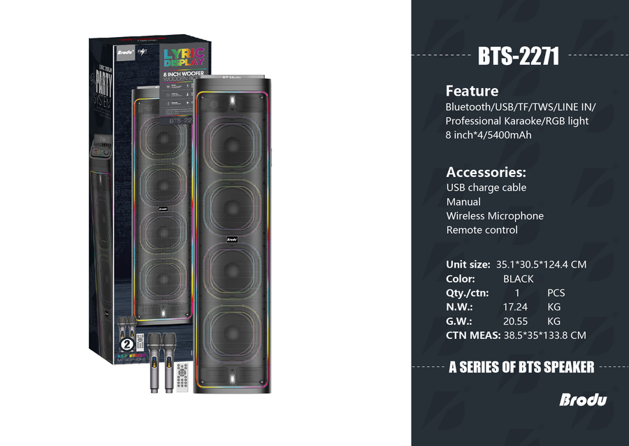Brodu BTS-2271 4*8\\ quot;inch Wireless Speaker