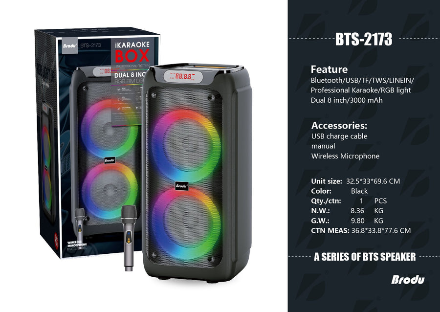 2*8 inch Karaoke Speaker VIP3 Model Unit Size: 32.5*33*69.6CM BTS-2173