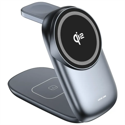 {GNQI23N1MGGY} Green Lion 3 IN1 Magfold Wireless Charger - Gray