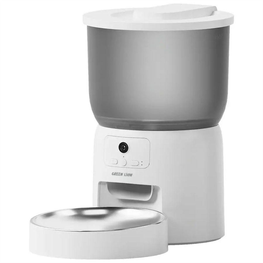 Green Lion Smart Pet feeder with stainless steel bowl -White