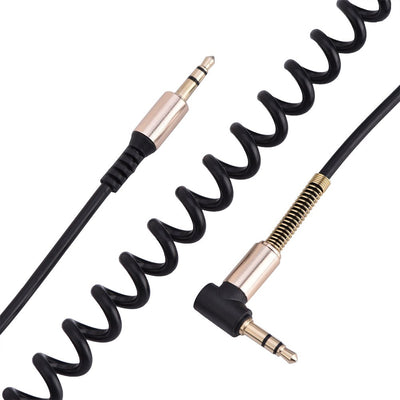 3.5mm Male to Male Spring Aux Cable, 1.8M/6ft L-Shaped Retractable Cord for Car/Home Audio Earphone Headphone Speaker