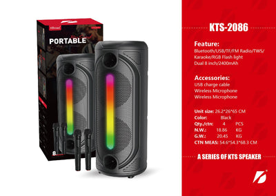 2*8 inch Portable Speaker VIP1 Model Unit Size: 26*26.2*65CM KTS-2086