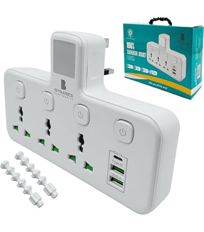 EU Surge Protector Outlet Extender - with Rotating Plug, 3 AC Multi Plug Outlet with 3 USB Ports (1 USB C), 1800J Wall Charger, 3-Sided Power Strip with Spaced Outlet Splitter for Home, Office, Travel