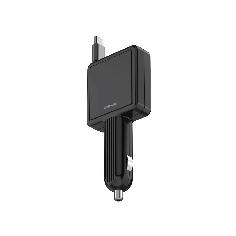 Green Lion Retractable 30w Car Charger - Black