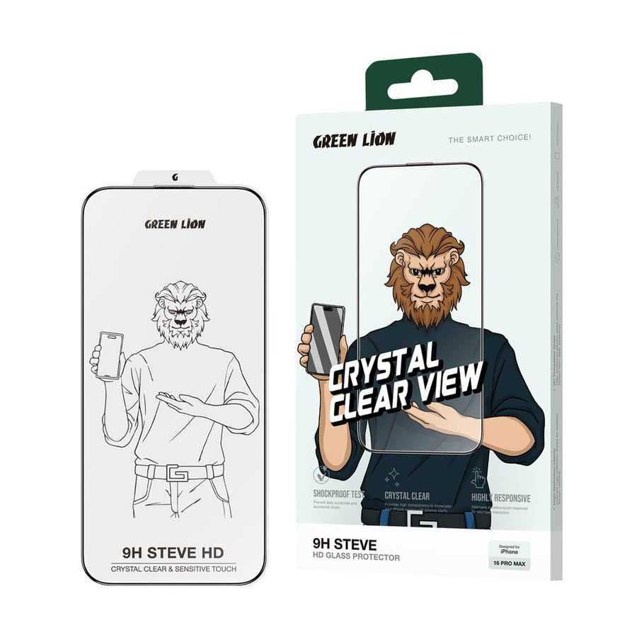 Green Lion 9H Steve HD Glass Protector - Black Edge/Clear