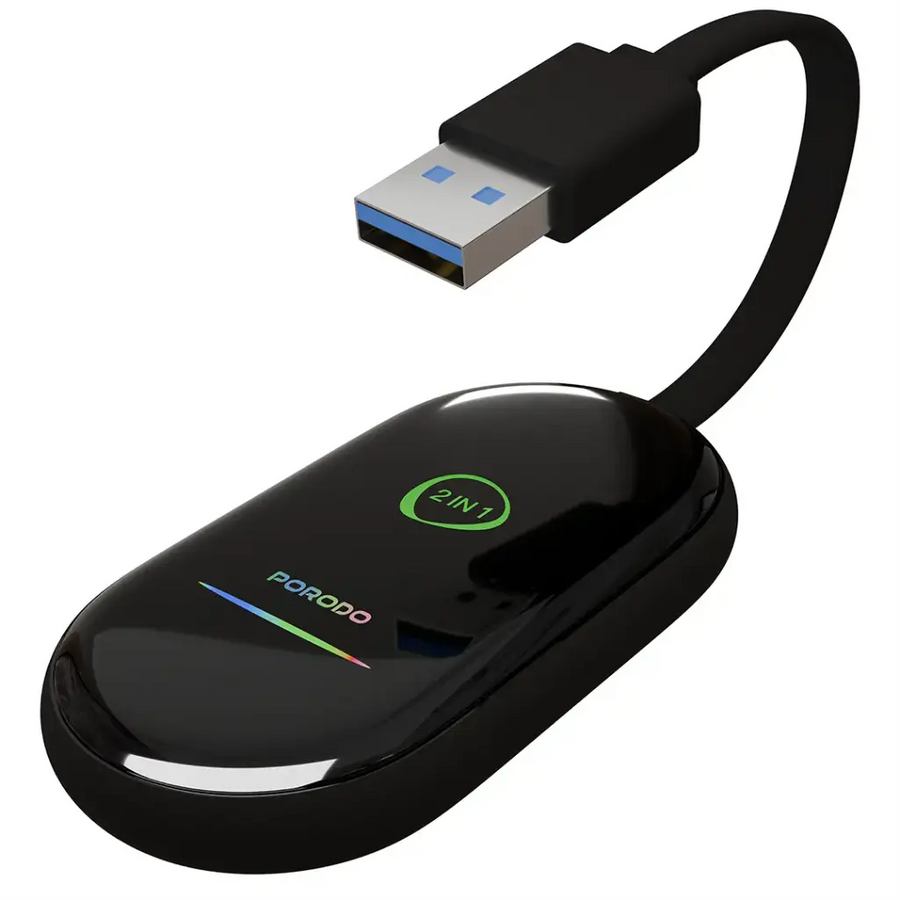 Porodo Play-X Wireless CarPlay Adapter with Wi-Fi and Bluetooth Connectivity - Black