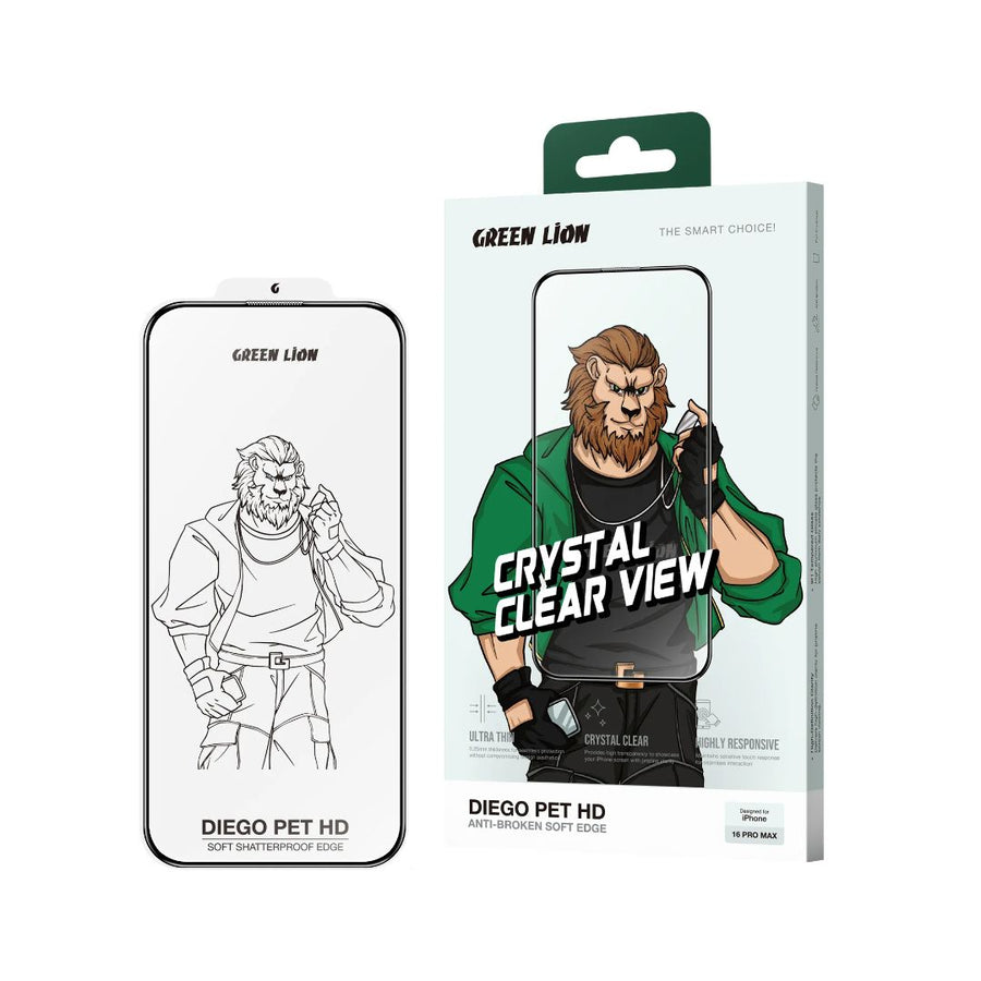 Green Lion Diego Pet HD Anti-Broken Soft Edge iPhone 17/ 17 air/ 16 Pro/Pro Max
