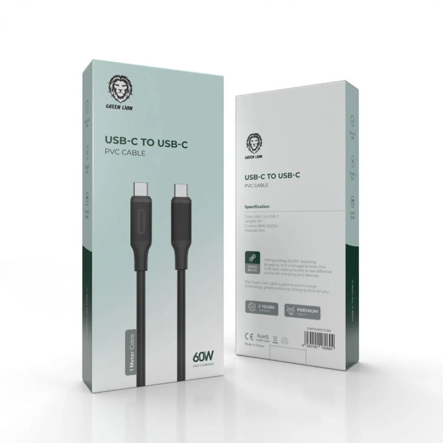 GREEN LION USB-C TO USB-C PVC CABLE 1M 60W - BLACK