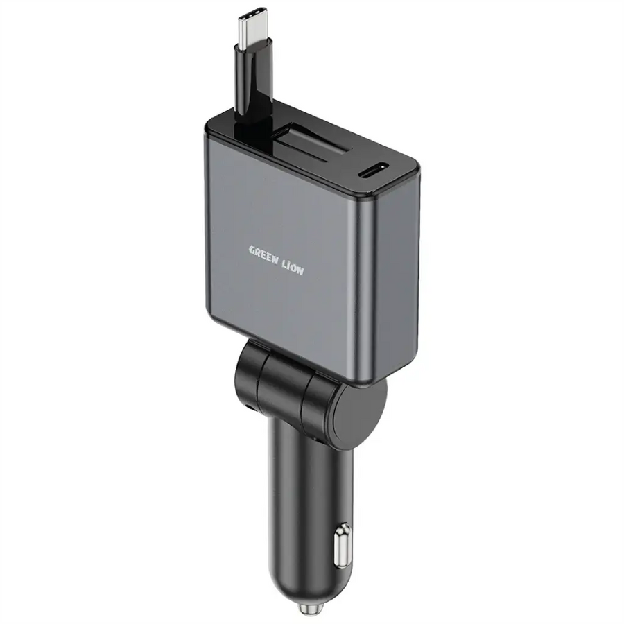 {GNRT75WCCGY} Green Lion RETRACTABLE 75W Car Charger PD 45W - Grey