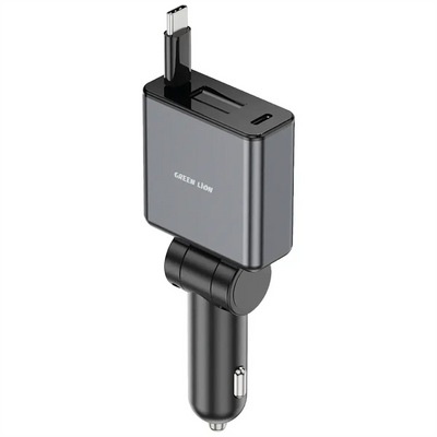 {GNRT75WCCGY} Green Lion RETRACTABLE 75W Car Charger PD 45W - Grey