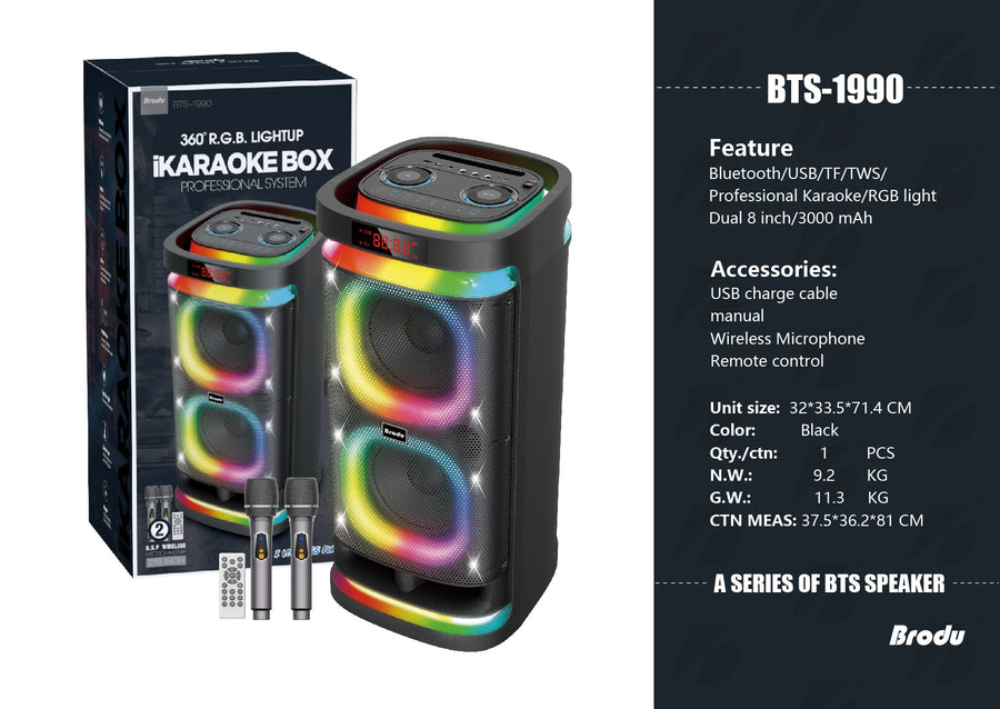 2*8 inch Karaoke Speaker VIP3 Model Unit Size: 32*33.5*71.4CM BTS-1990