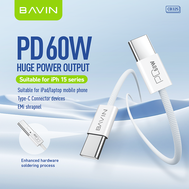 BAVIN U-CB325 60W 30W 18W Type-C to Type-C Fast Charging Compatible For iPhone 16 amp;amp; Laptop Charge w/ 480Mbps Data Transfer C-C 1M 60W C-L 1M 30W C-C 2M 60W C-L 2M 30W