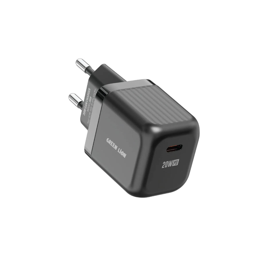 GREEN LION ULTRA COMPACT GAN WALL CHARGER EU PIN USB-C PD 20W C TO L - BLACK