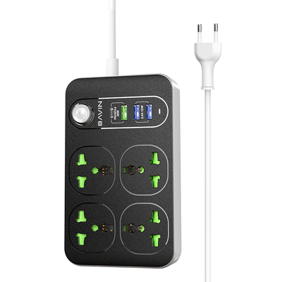 Bavin Universal US Standard Surge Protection Wall Mount Power Strip Extension Socket With 3 Micro USB Ports and 4 Outlet PC803