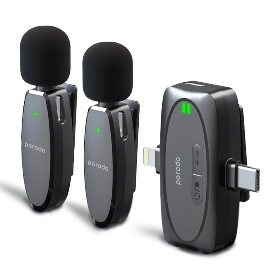 Porodo Dual Connector Lavalier Microphone Dual Mic - Black