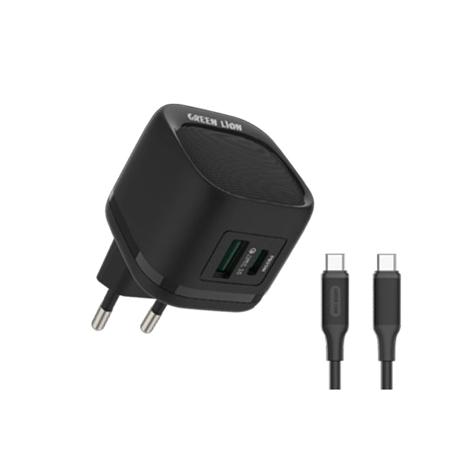 GREEN LION PD20W+QC WALL CHARGER WITH USB-C TO USB-C CABLE 1M EU - BLACK
