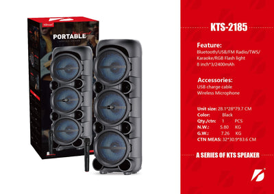 3*8 inch portable Speaker VIP1 Model Unit Size: 28*28.1*79.7CM KTS-2185