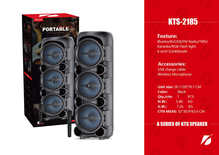 3*8 inch portable Speaker VIP1 Model Unit Size: 28*28.1*79.7CM KTS-2185