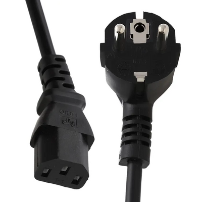 Power Cable Right Angled Schuko EU Plug to C13 1.00mm Lead 1m Black