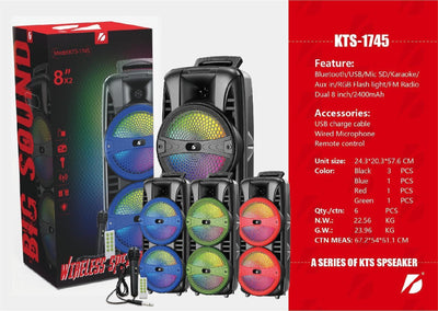2*8 inch Portable Speaker VIP1 Model Unit Size: 24.3*20.3*57.6CM KTS-1745