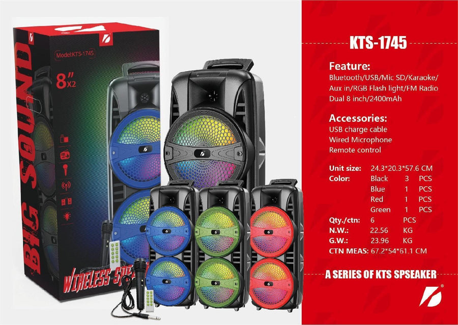 2*8 inch Portable Speaker VIP1 Model Unit Size: 24.3*20.3*57.6CM KTS-1745