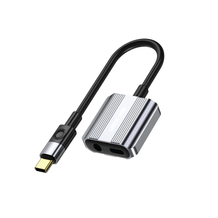 GREEN LION 2 IN 1 SPLITTER ADAPTER TYPE-C TO AUX amp;amp; TYPE-C - GRAY