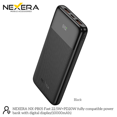 NEXERA NX-PB05 Fast 22.5W+PD20W fully compatible power bank with digital display(10000mAh)