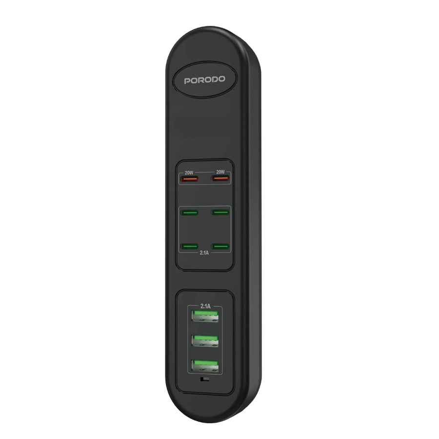 PORODO 50W PDX6 USBX3 FAST CHARGING STRIP UK (2M WIRE) - BLACK