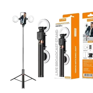 Plokama Live-P10 Pro Selfie Stick Tripod With LED Fill light And Bluetooth Remote