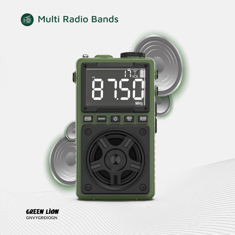 GREEN LION VOYAGER PORTABLE RADIO WITH BLUETOOTH SPEAKER - GREEN
