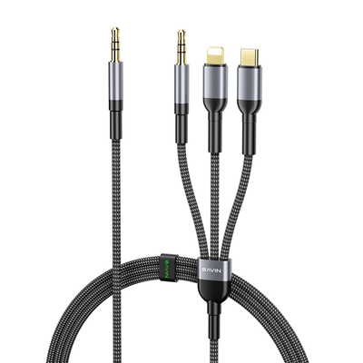 BAVIN H-3.5-AUX58 3 in 1 Hi-Fi Braided Audio Cable for 3.5mm, iPhone amp; Type-C