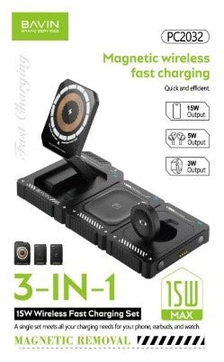 BAVIN C-W-PC2032 15W 3-in-1 Wireless Magnetic Charging Station for iPhone, Earbuds amp;amp;amp; Apple Watch