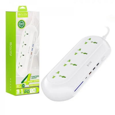 Bavin PC823 Power Strip WITH 4 POWER SOCKETS, 3 USB OUTPUT + 1 PD INTERFACE
