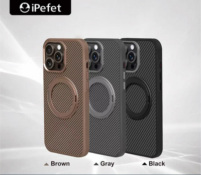 iPefet Deluxe Carbon Fiber Patterned Magsafe Case with 360 Degrees Ring Rotation