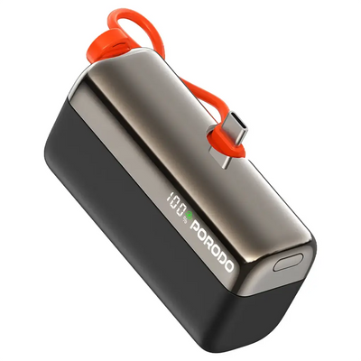 Porodo Pocket Volt Power Bank 10000mAh Type-C Input: 5V/3A 9V/2A 12V/1.5A - Black/white