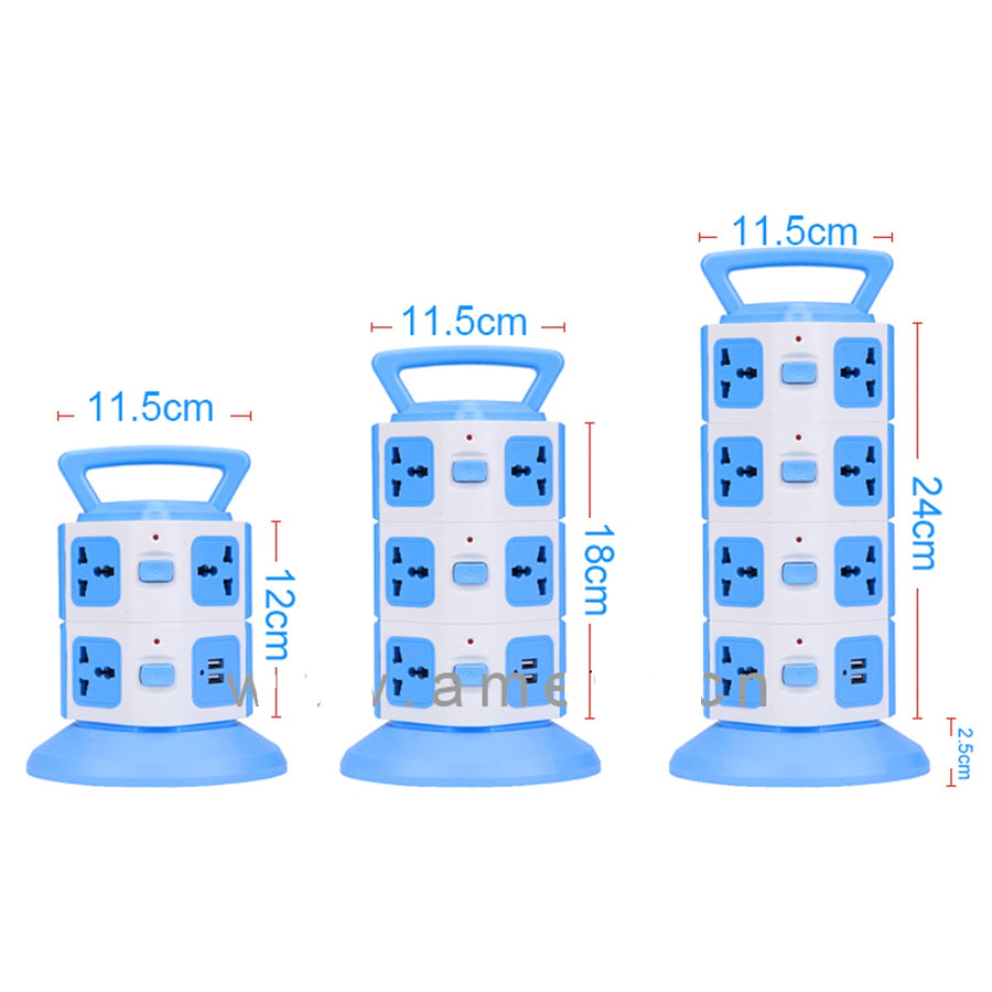 Vertical 2/3 OR 4-Layer Socket With 2 USB CHARGER Ports, independent switch and Led