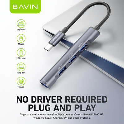 BAVIN U-H2-19 4-in-1 Multifunctional TYPE-C HUB Docking Station