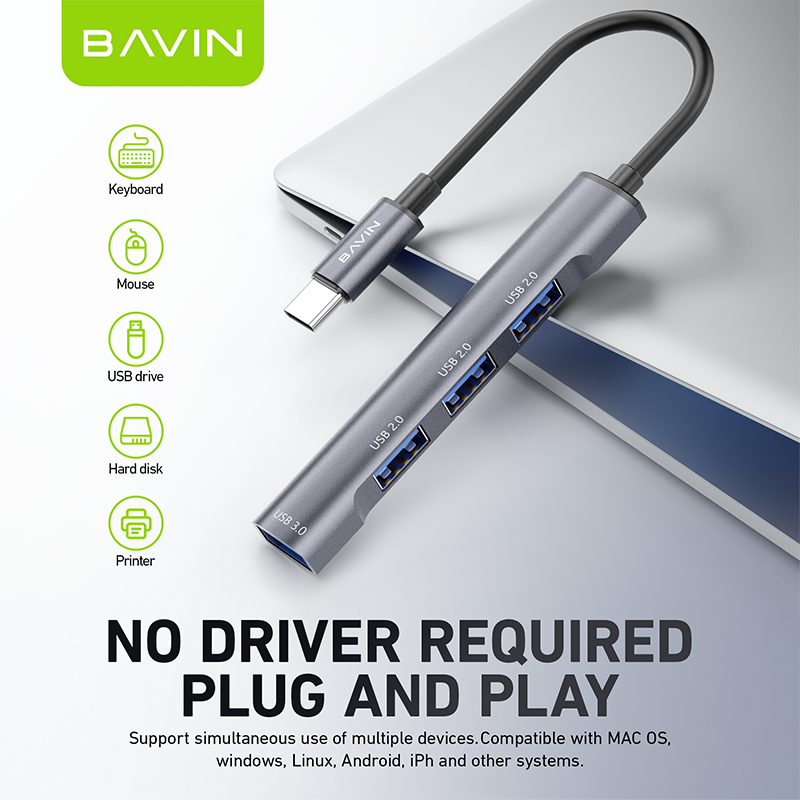 BAVIN U-H2-19 4-in-1 Multifunctional TYPE-C HUB Docking Station