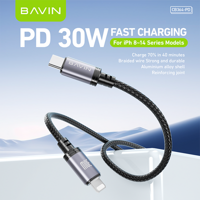 BAVIN U-CB364-C-C 60W Fast Charging Aluminum Alloy Data Cable BAVIN U-CB364-C-L PD 30W Fast Charging Aluminum Alloy Data Cable