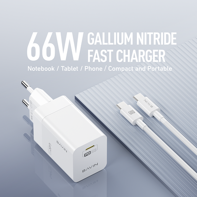 BAVIN PC980 66W Mini GaN Charger PD Super Fast Charger w/ 60W TaC Cord for Phones amp;amp; Laptop Charging