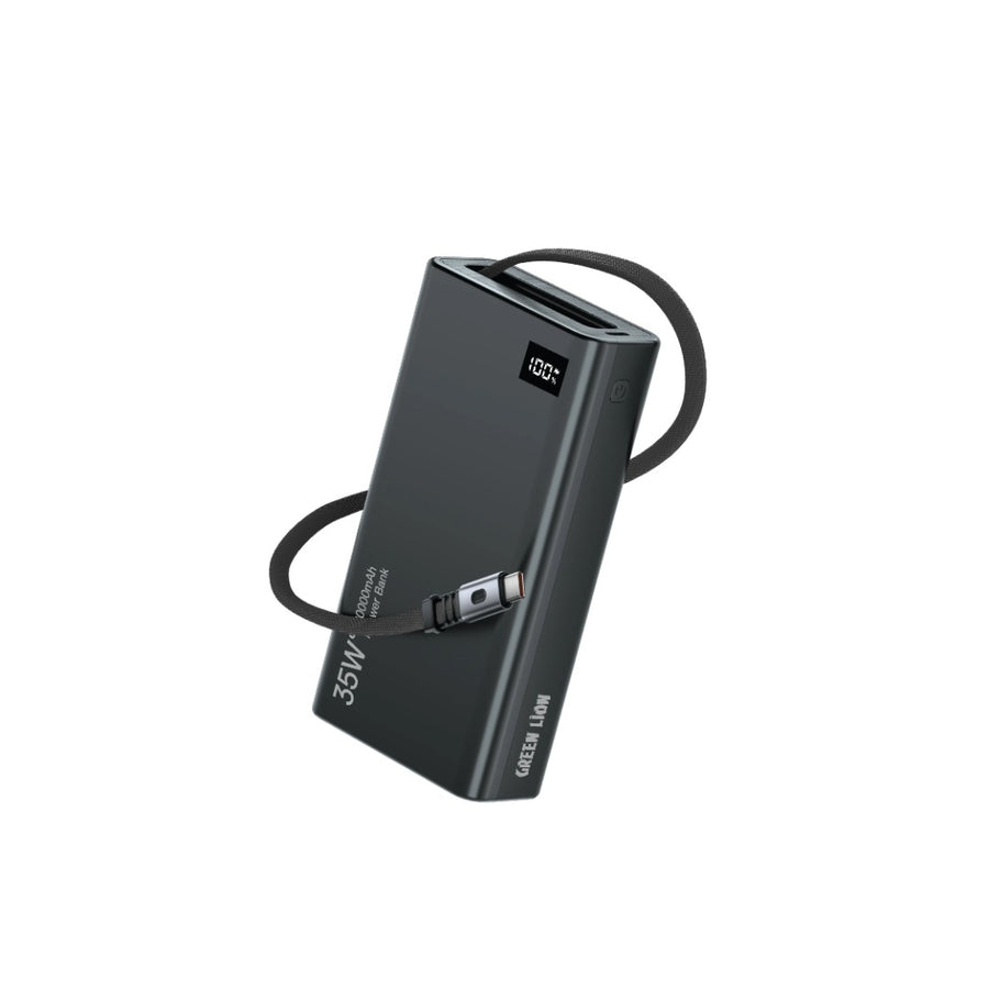 GREEN LION RETRACTABLE POWER BANK 35W 20000MAH - BLACK