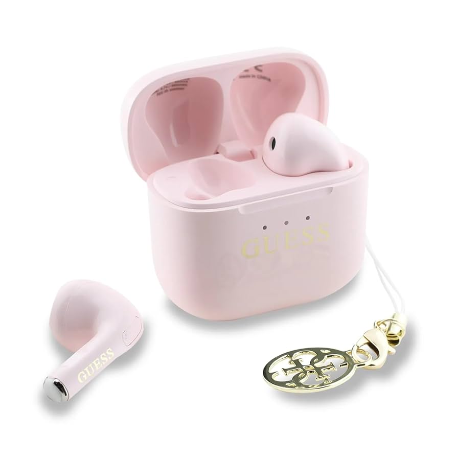 Guess Charm TWS Wireless Earphones With Glossy Effect amp;amp;amp;amp; Classic Logo Print- PINK/ BLACK