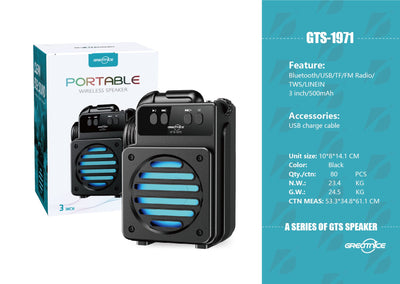 3 inch Portable Speaker VIP1 Model Unit Size: 10*8*14.1CM GTS-1971