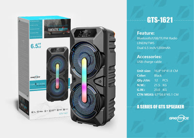 2*6.5 inch Portable Speaker VIP1 Model Unit Size: 16.8*14*41.8CM GTS-1621